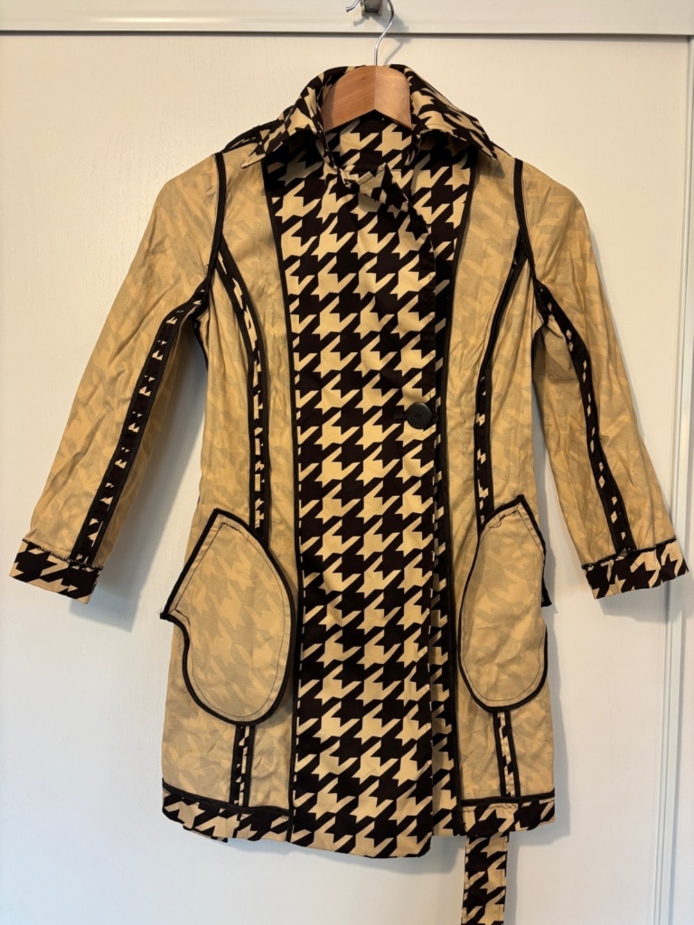 Vertigo Paris Brown Houndstooth Trench Size XS French Timeless Romantic Luxury - Picture 13 of 15